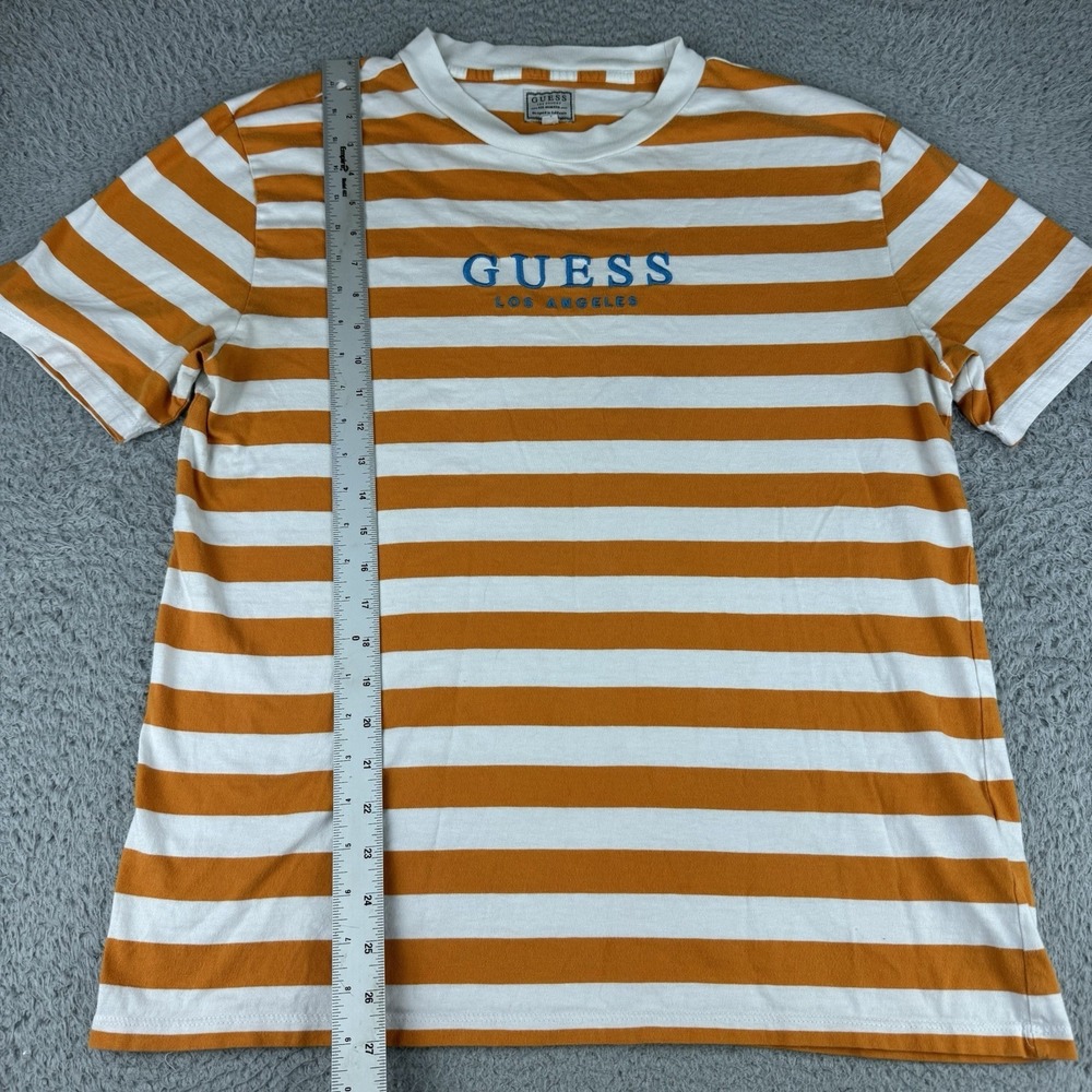 Guess Los Angeles Striped T‎ Shirt Embroidered Adult Size Small Orange White - Picture 6 of 9